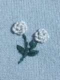 Girls Cashmere Cardigan White Collar Floral Embroidery Cashmere Sweater Blue 80