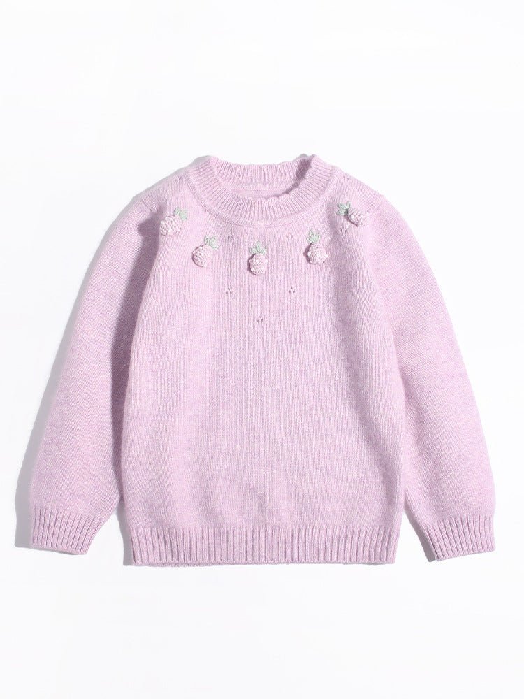 Girls Cashmere Sweater 3D Strawberry Embellishments Cashmere Pullover Lavender 90