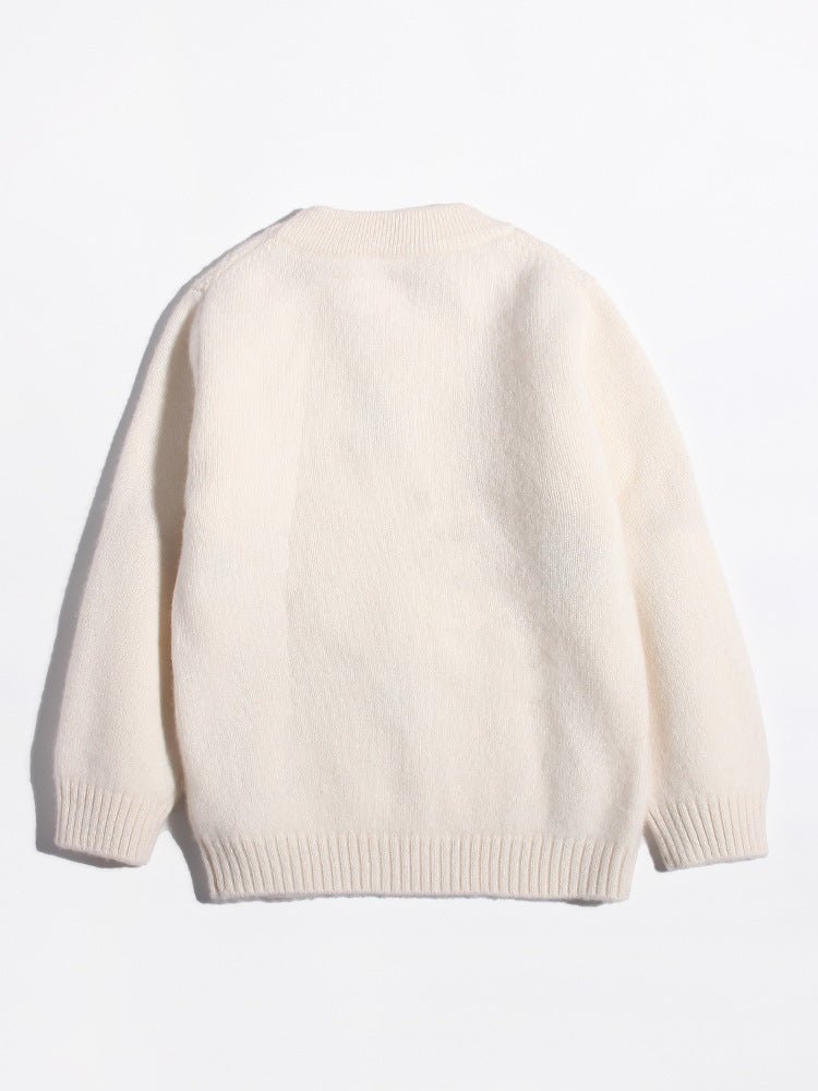Girls Cashmere Sweater Cable Knit Floral Embroidery Cashmere Blouse Ivory 90
