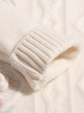 Girls Cashmere Sweater Cable Knit Floral Embroidery Cashmere Blouse Ivory 90