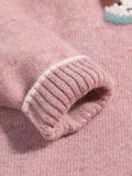 Girls Cashmere Sweater Puppy Patch Lace Hem Cashmere Knit Pullover Pink 90