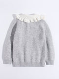 Girls Cashmere Sweater White Ruffled Collar Kids Cashmere Knit Pullover Grey 90