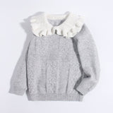 Girls Cashmere Sweater White Ruffled Collar Kids Cashmere Knit Pullover Grey 90