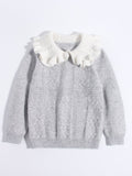 Girls Cashmere Sweater White Ruffled Collar Kids Cashmere Knit Pullover Grey 90