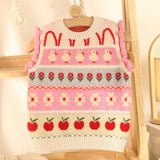 Girls Colorful Cashmere Knit Vest Duck Flower Apple Pattern Cashmere Sweater Pink 80