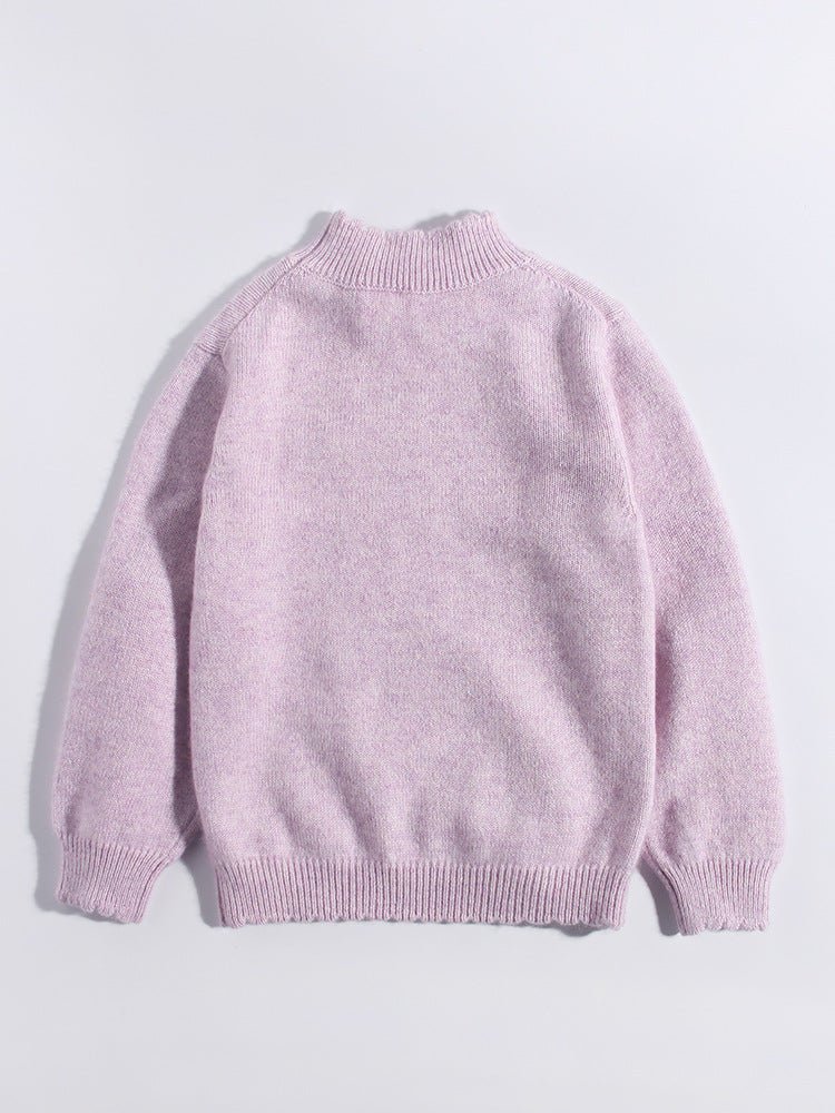 Girls Heart Patterned Cashmere Sweater Cashmere Pullover Scalloped Edge Lavender 80