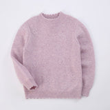 Girls Heart Patterned Cashmere Sweater Cashmere Pullover Scalloped Edge Lavender 80
