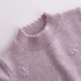 Girls Heart Patterned Cashmere Sweater Cashmere Pullover Scalloped Edge Lavender 80