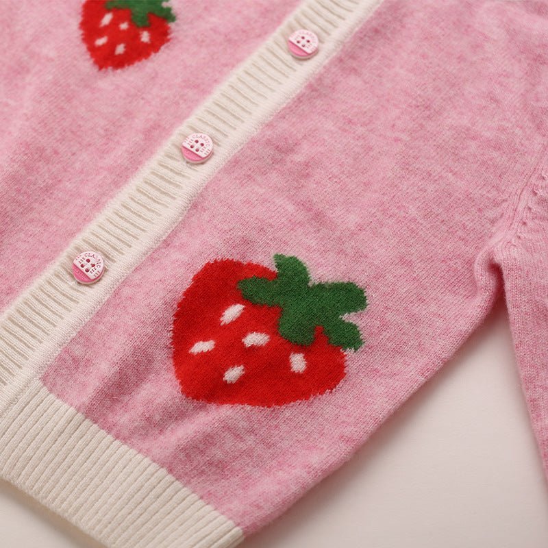 Girls Pure Cashmere Cardigan Kids Strawberry Button Front Cashmere Sweater Pink 90