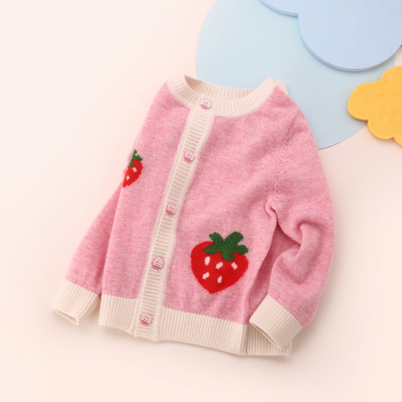 Girls Pure Cashmere Cardigan Kids Strawberry Button Front Cashmere Sweater Pink 90