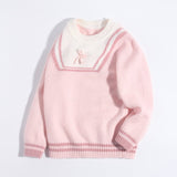 Girls Pure Cashmere Sweater Sailor Collar and Bow Detail Kids Cashmere Pullover Pink 80