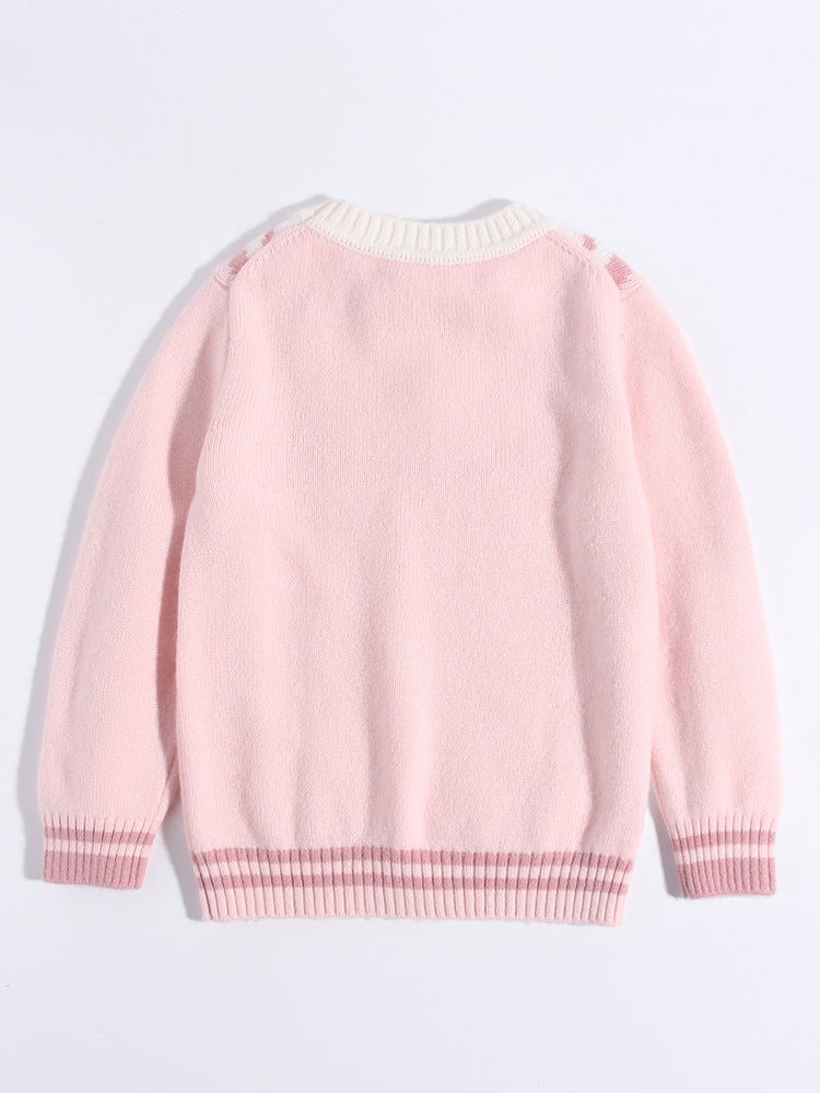 Girls Pure Cashmere Sweater Sailor Collar and Bow Detail Kids Cashmere Pullover Pink 80