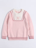 Girls Pure Cashmere Sweater Sailor Collar and Bow Detail Kids Cashmere Pullover Pink 80