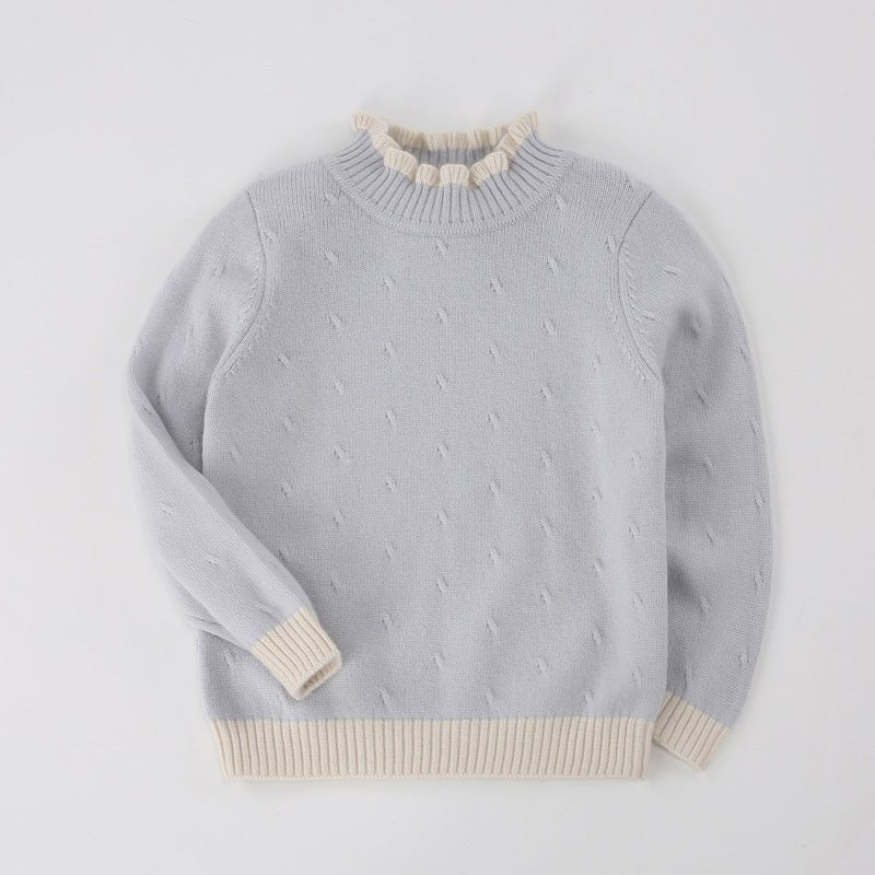 Girls Ruffled Collar Cashmere Sweater Kids Knit Cashmere Pullover Blue 90