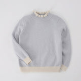 Girls Ruffled Collar Cashmere Sweater Kids Knit Cashmere Pullover Blue 90