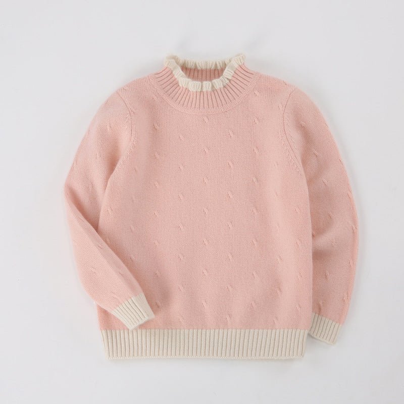 Girls Ruffled Collar Cashmere Sweater Kids Knit Cashmere Pullover Pink 80