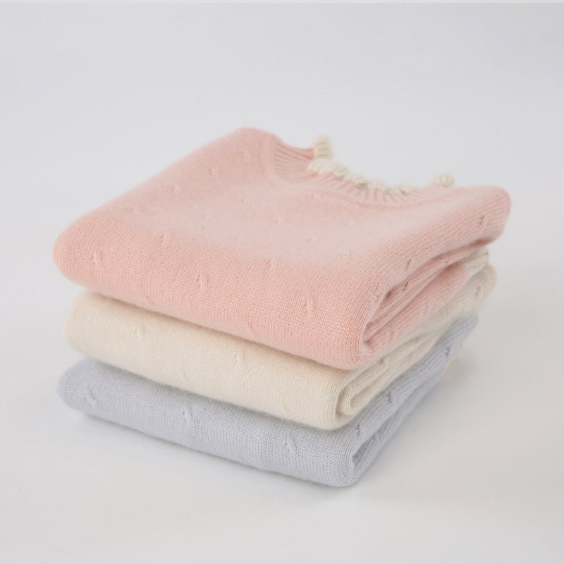 Girls Ruffled Collar Cashmere Sweater Kids Knit Cashmere Pullover Blue 80