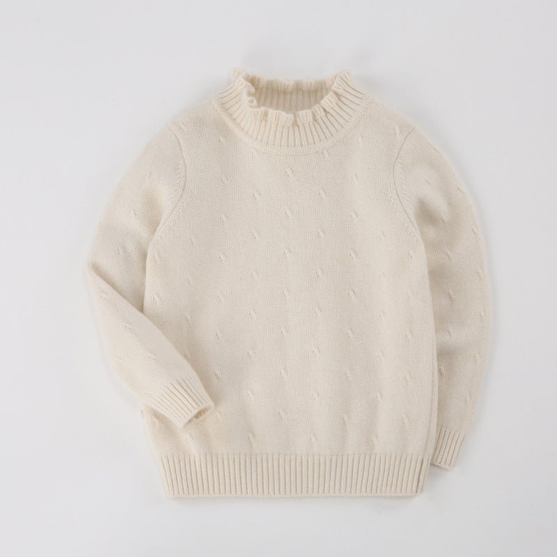 Girls Ruffled Collar Cashmere Sweater Kids Knit Cashmere Pullover Beige 80
