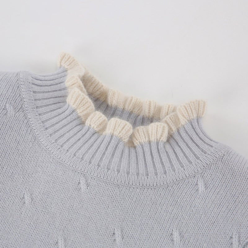 Girls Ruffled Collar Cashmere Sweater Kids Knit Cashmere Pullover Blue 90