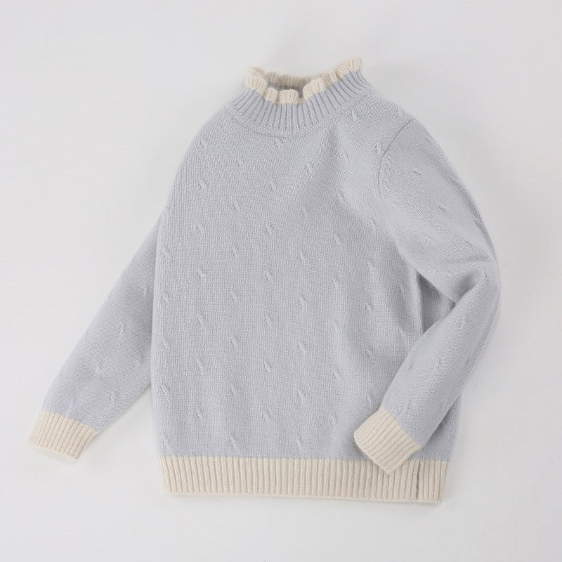 Girls Ruffled Collar Cashmere Sweater Kids Knit Cashmere Pullover Blue 90
