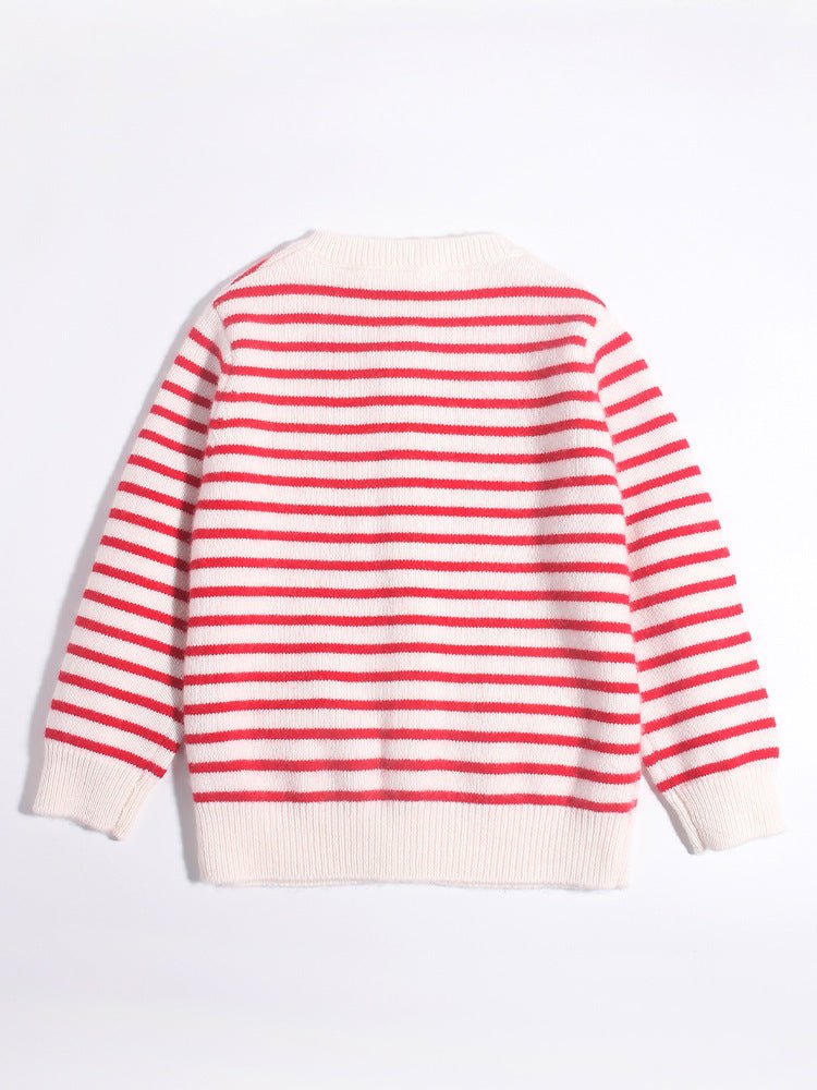 Girls Striped Cashmere Cardigan Kids Strawberry Embroidery Cashmere Sweater Red 90