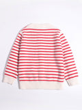 Girls Striped Cashmere Cardigan Kids Strawberry Embroidery Cashmere Sweater Red 90