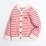 Girls Striped Cashmere Cardigan Kids Strawberry Embroidery Cashmere Sweater Red 90