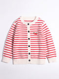 Girls Striped Cashmere Cardigan Kids Strawberry Embroidery Cashmere Sweater Red 90