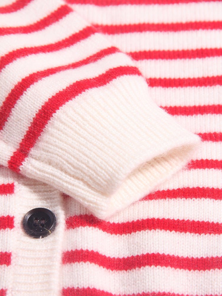 Girls Striped Cashmere Cardigan Kids Strawberry Embroidery Cashmere Sweater Red 90