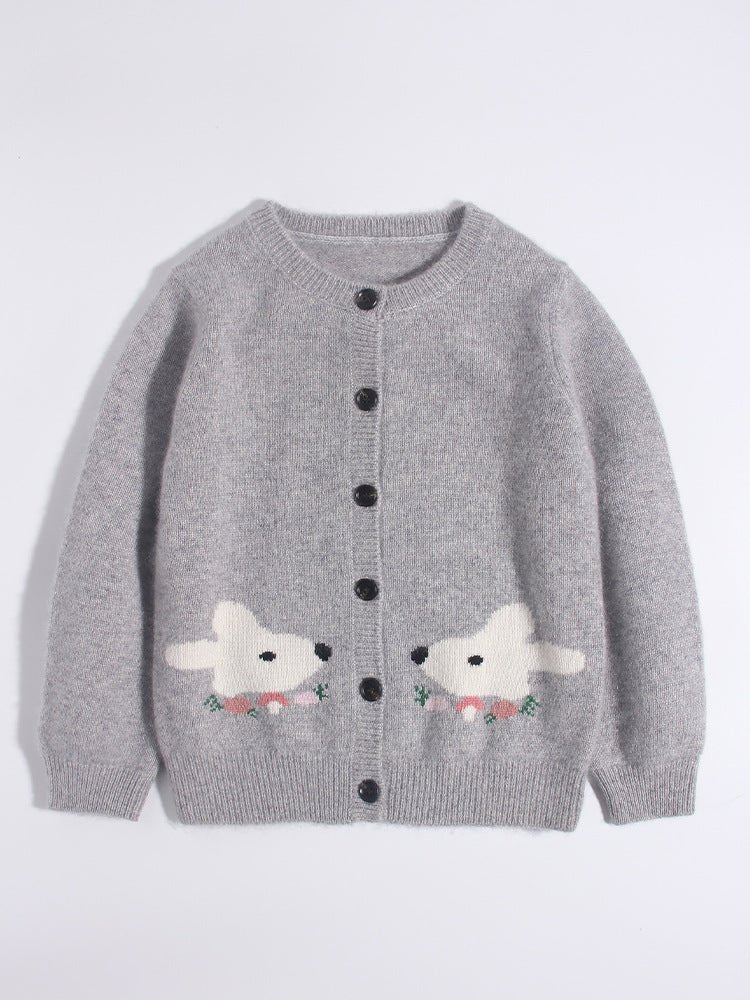 Kids Button Down Cashmere Cardigan Bunny Embroidery Cashmere Sweater Grey 90