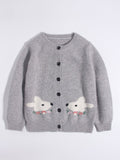 Kids Button Down Cashmere Cardigan Bunny Embroidery Cashmere Sweater Grey 90