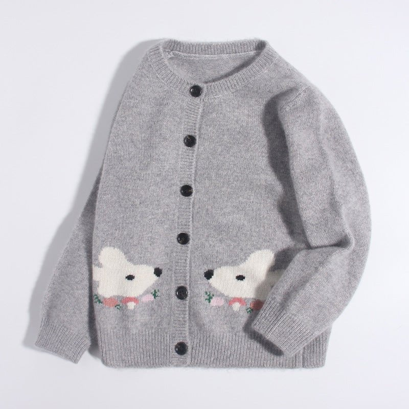 Kids Button Down Cashmere Cardigan Bunny Embroidery Cashmere Sweater Grey 90