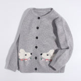 Kids Button Down Cashmere Cardigan Bunny Embroidery Cashmere Sweater Grey 90