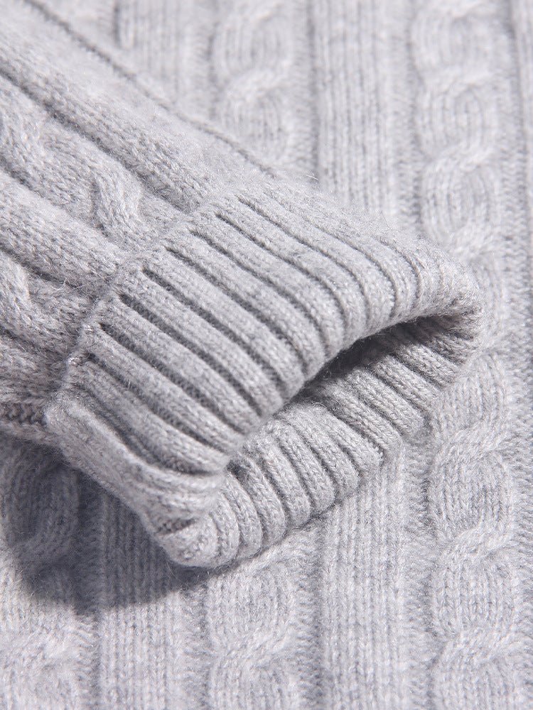 Kids Cable Knit Cashmere Cardigan Stripe Sleeve Cashmere Sweater Ribbing Hem Grey 90