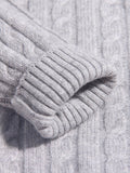 Kids Cable Knit Cashmere Cardigan Stripe Sleeve Cashmere Sweater Ribbing Hem Grey 90