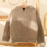 Kids Cable Knit Cashmere Hoodie Long Sleeve Cashmere Sweater Taupe 90