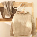 Kids Cable Knit Cashmere Hoodie Long Sleeve Cashmere Sweater Beige 90