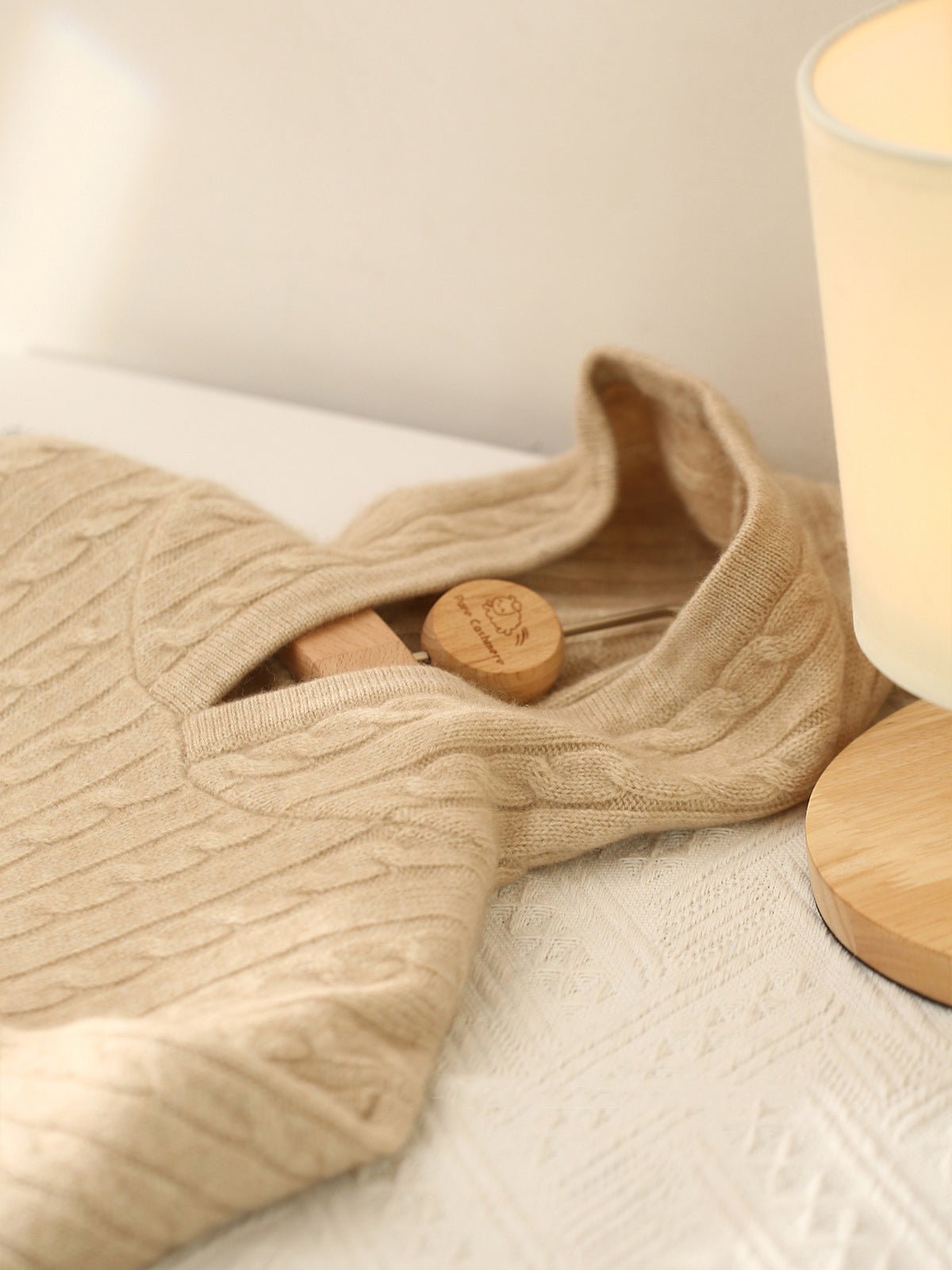 Kids Cable Knit Cashmere Hoodie Long Sleeve Cashmere Sweater Beige 90