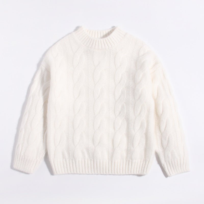 Kids Cable Knit Cashmere Sweater Crew Neck Long Sleeve Cashmere Pullover White 90