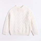 Kids Cable Knit Cashmere Sweater Crew Neck Long Sleeve Cashmere Pullover White 90