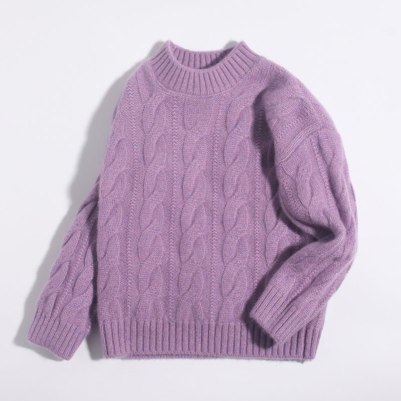 Kids Cable Knit Cashmere Sweater Crew Neck Long Sleeve Cashmere Pullover Purple 90