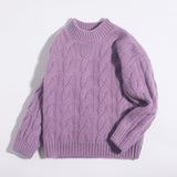 Kids Cable Knit Cashmere Sweater Crew Neck Long Sleeve Cashmere Pullover Purple 90