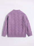 Kids Cable Knit Cashmere Sweater Crew Neck Long Sleeve Cashmere Pullover Purple 90