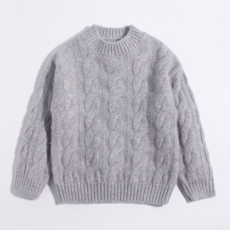 Kids Cable Knit Cashmere Sweater Crew Neck Long Sleeve Cashmere Pullover Grey 90