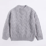 Kids Cable Knit Cashmere Sweater Crew Neck Long Sleeve Cashmere Pullover Grey 90
