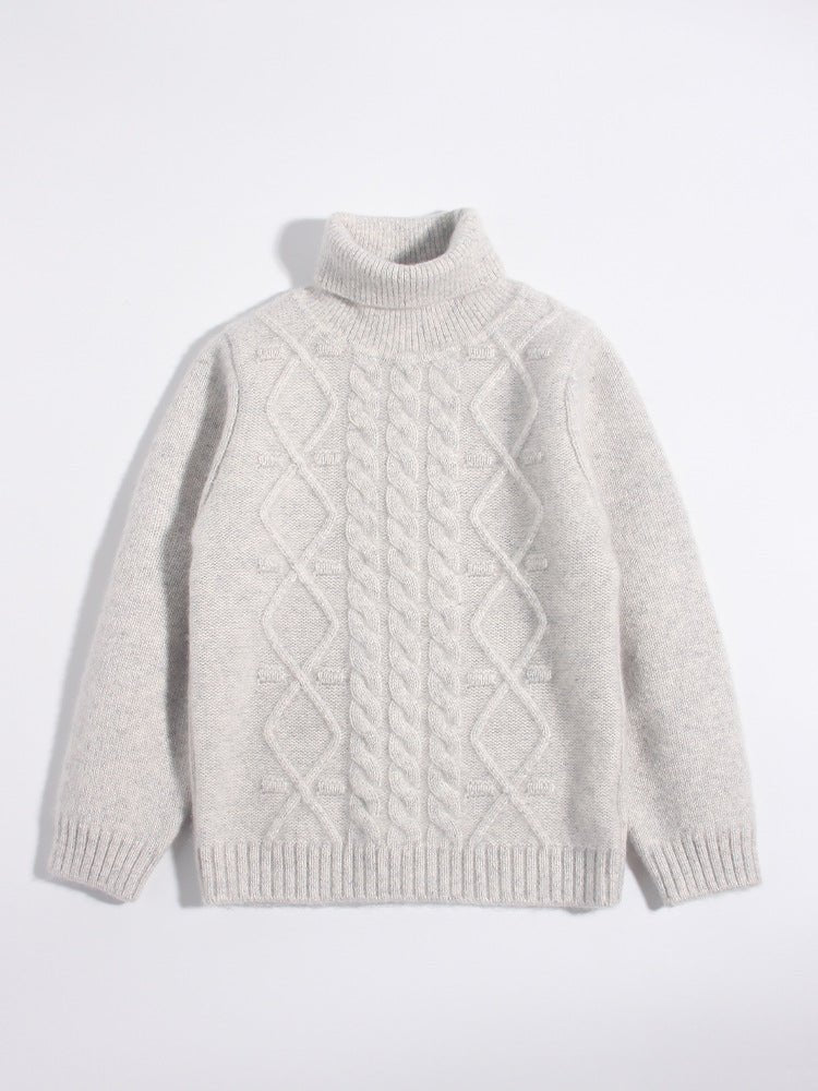 Kids Cable Knit Cashmere Sweater Turtleneck Cashmere Pullover Grey 90