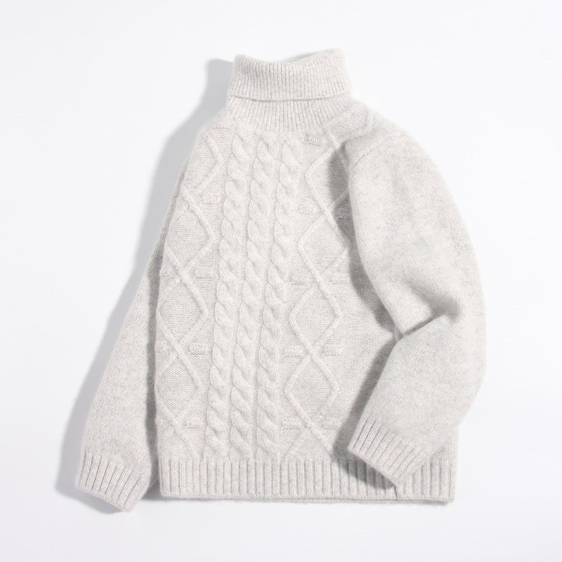 Kids Cable Knit Cashmere Sweater Turtleneck Cashmere Pullover Grey 90