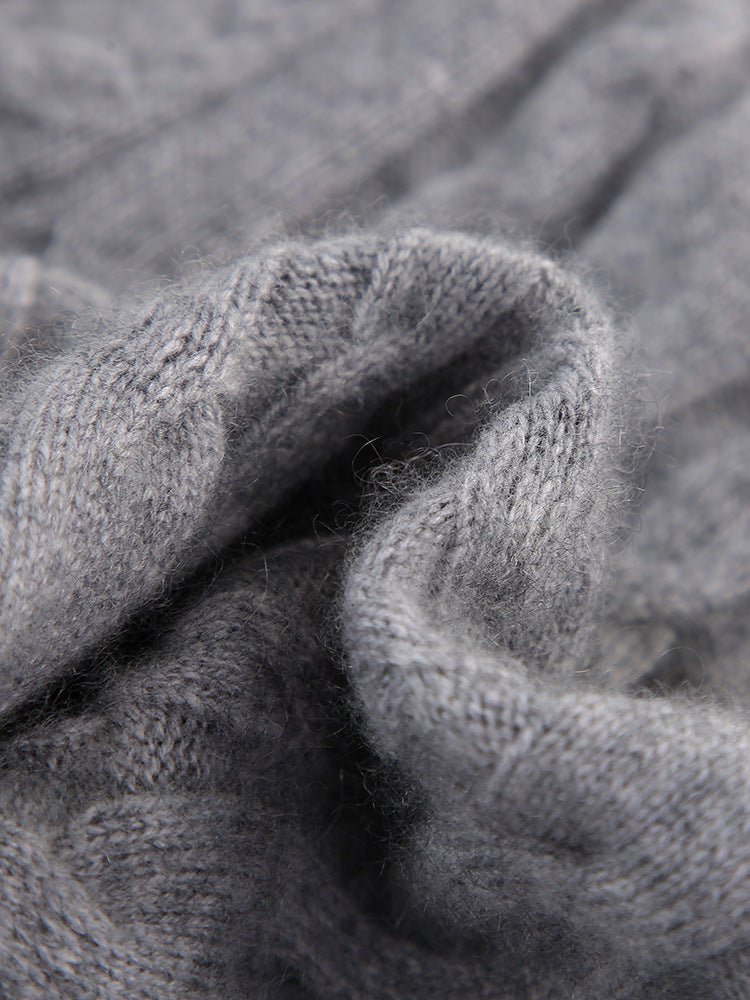 Kids Cable Knit Cashmere Sweater Turtleneck Crest Patch Cashmere Pullover Grey 90