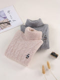 Kids Cable Knit Cashmere Sweater Turtleneck Crest Patch Cashmere Pullover Grey 90