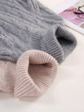 Kids Cable Knit Cashmere Sweater Turtleneck Crest Patch Cashmere Pullover Grey 90